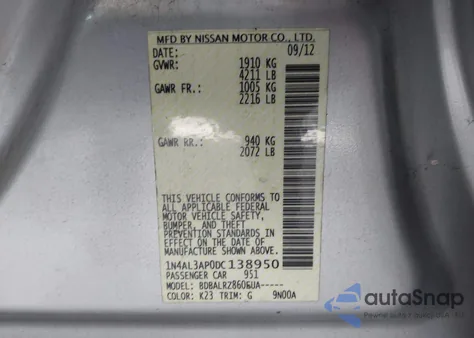 2013 Nissan Altima 2.5 S z USA, uszkodzony, nr VIN 1N4AL3AP0DC138950